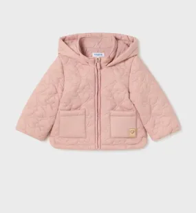 2484 Baby & Toddler Quilted Hooded Zippered Coat - Blush Pink Heart