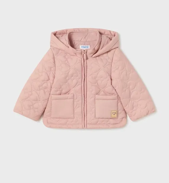 2484 Baby & Toddler Quilted Hooded Zippered Coat - Blush Pink Heart