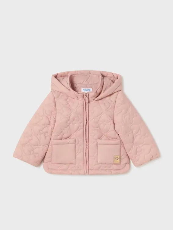 2484 Baby & Toddler Quilted Hooded Zippered Coat - Blush Pink Heart