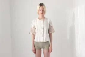 70s European Folk Embroidered Cotton Doily Top