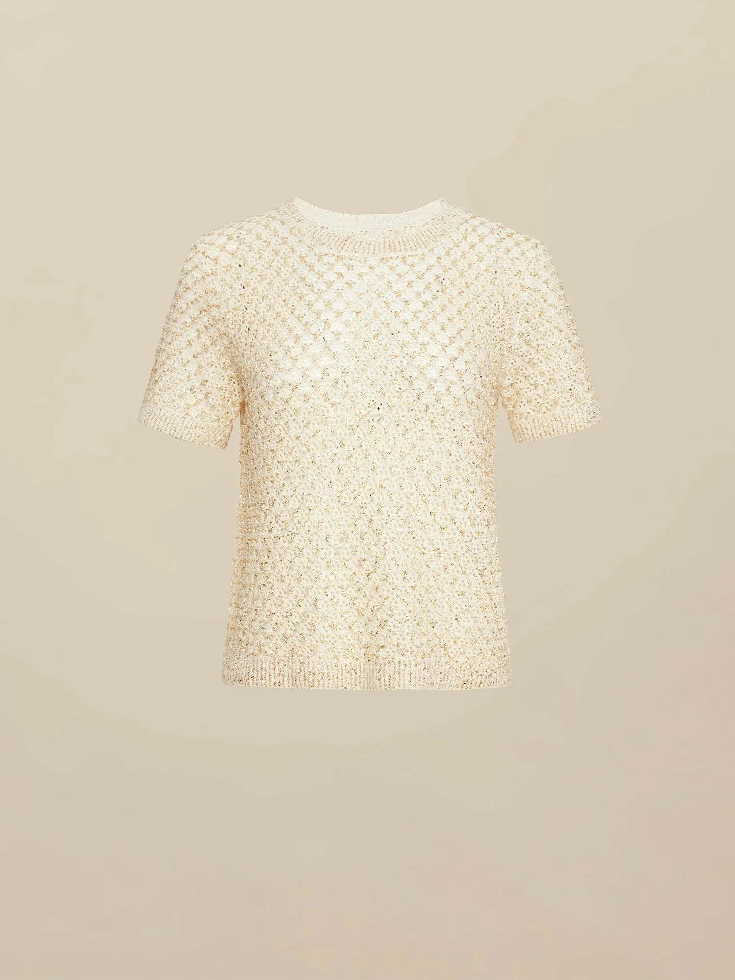 Amoretu Mulberry Silk Openwork Sequin Knitted T-Shirt