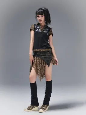 Asymmetry Pleats Belt Leather Mini-Skirt