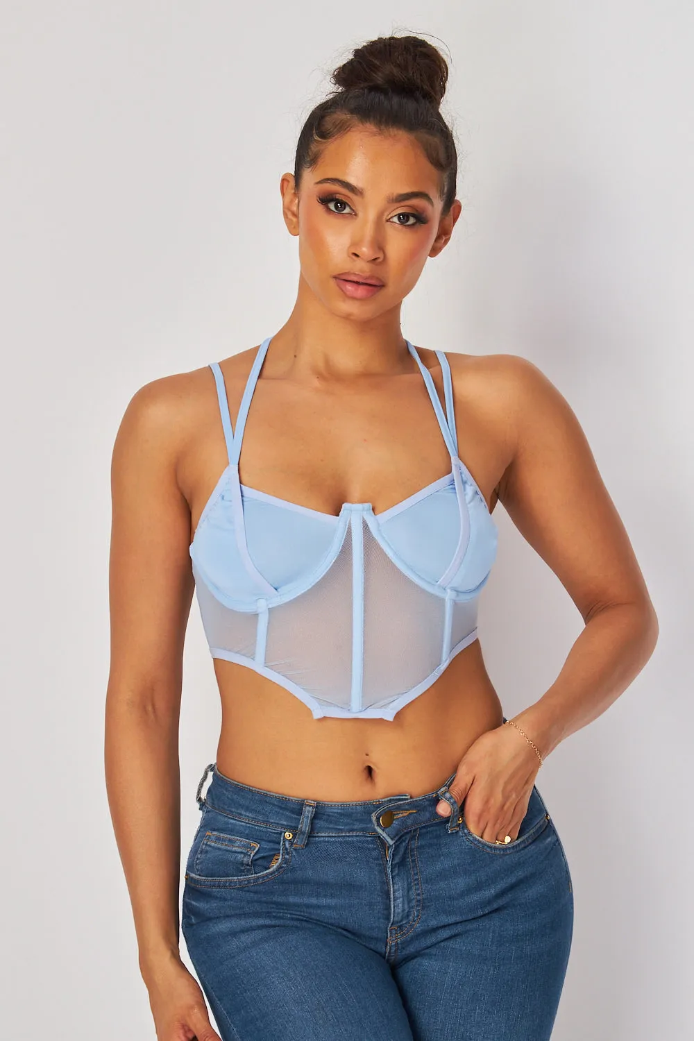 Audrey Double Strap Mesh Halter Buster Crop Top