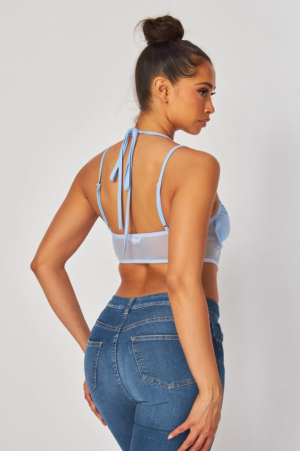 Audrey Double Strap Mesh Halter Buster Crop Top