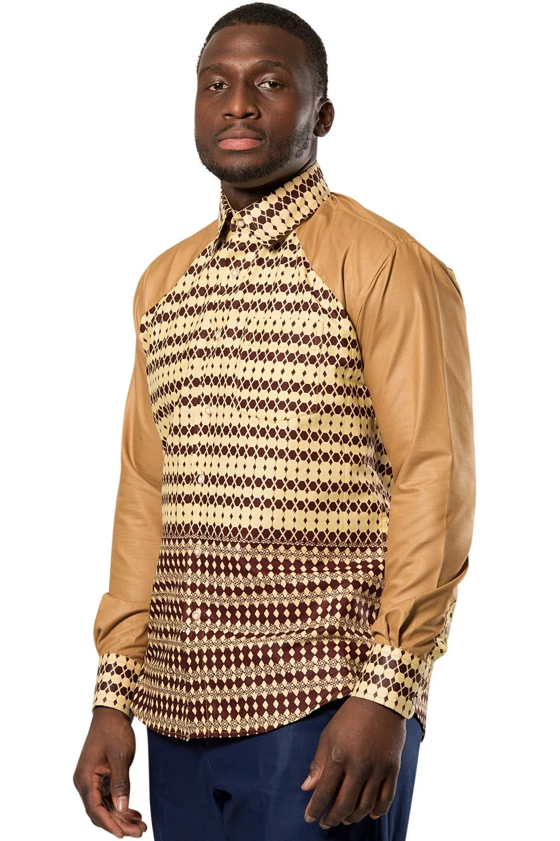 Aveye Men African Long Sleeve Shirt - Brown