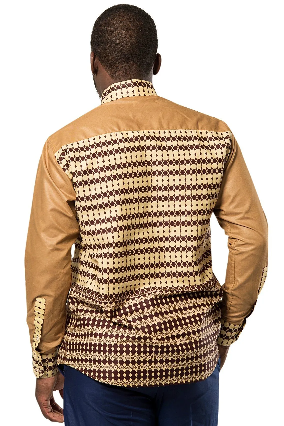 Aveye Men African Long Sleeve Shirt - Brown