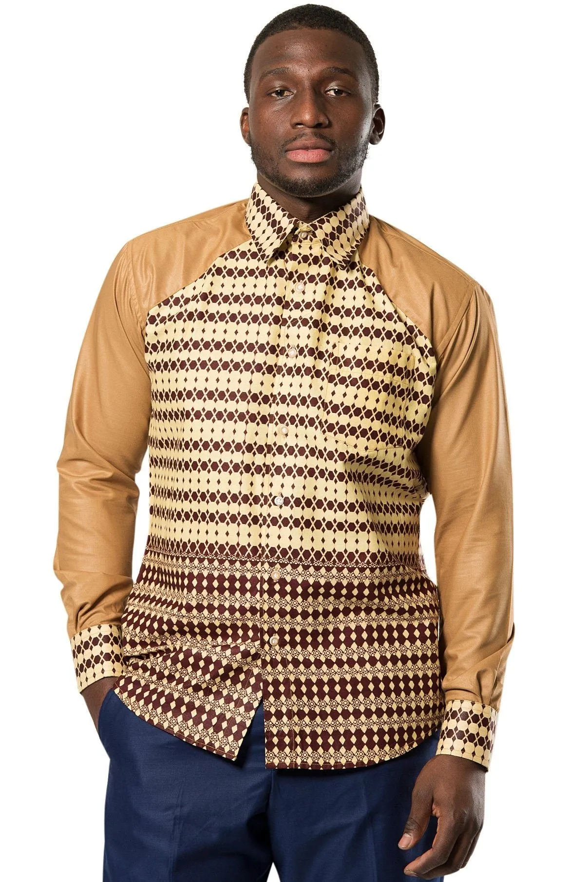 Aveye Men African Long Sleeve Shirt - Brown