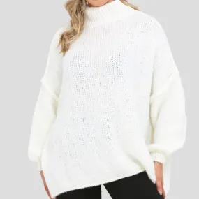 Balloon Sleeve Mohair Jumper in Ivory
