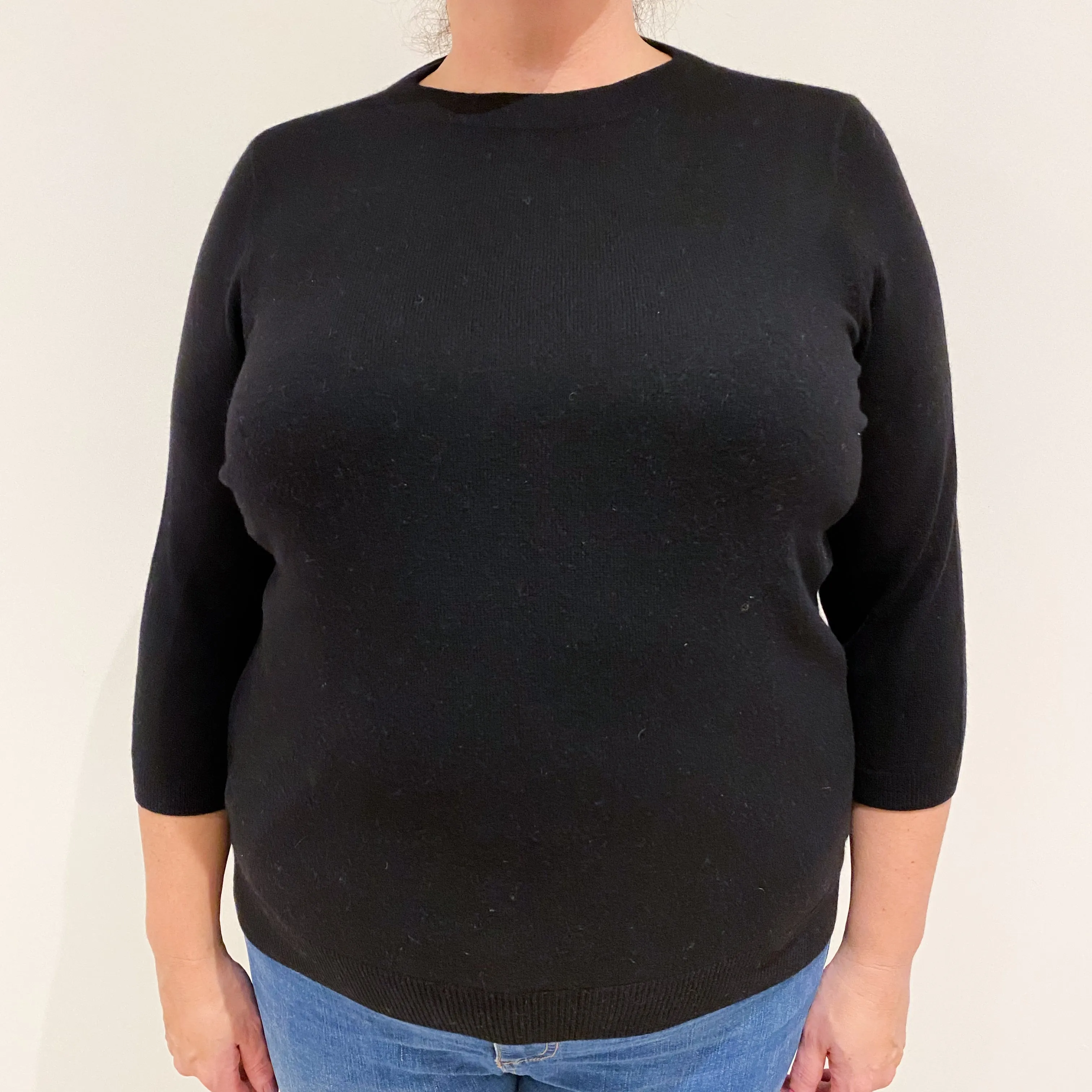 Black 3/4 Sleeved Cashmere Crew Neck Jumper XXXL Petite