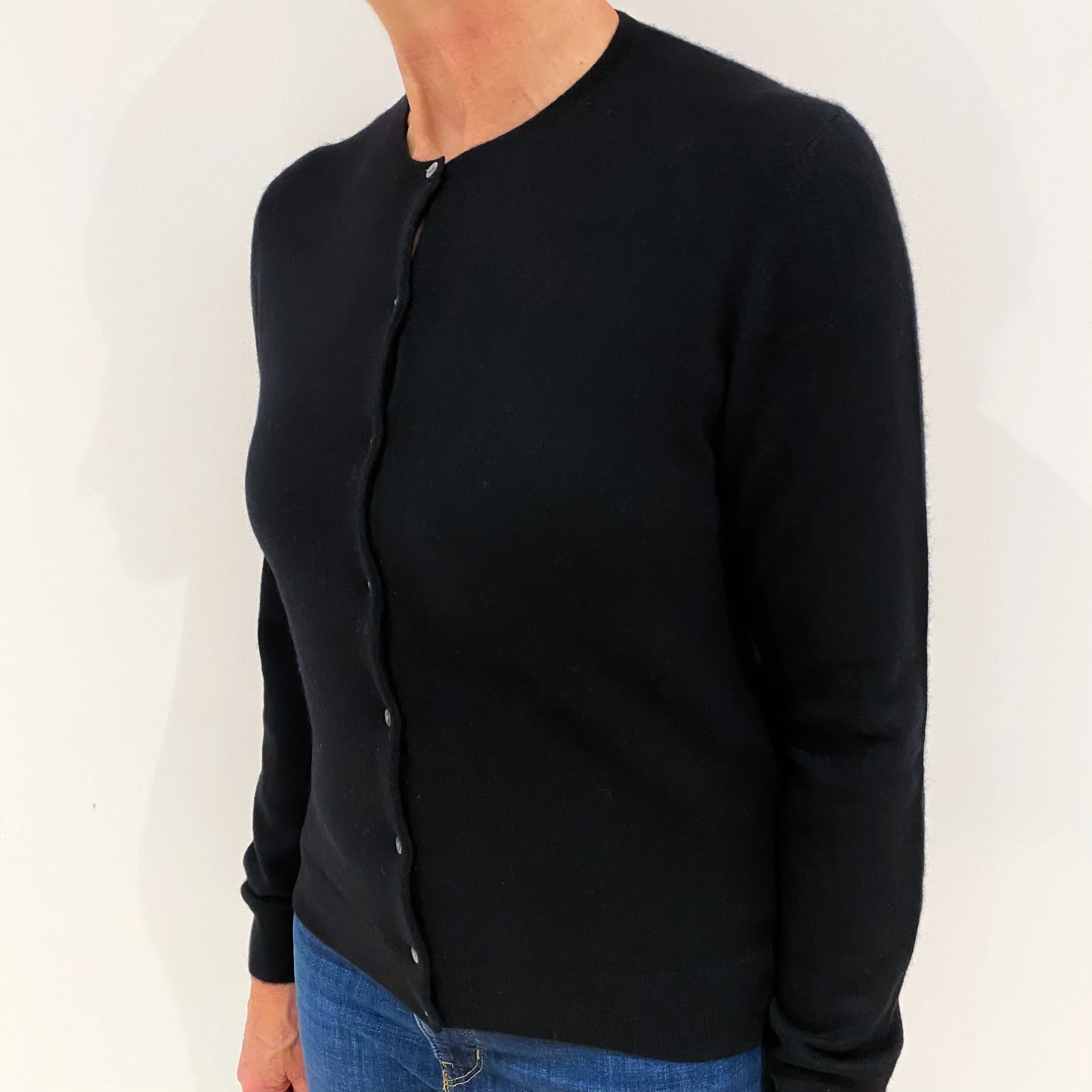 Black Cashmere Crew Cardigan Medium
