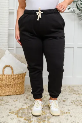 Black Contrast Leopard Side Panel Plus Size Sweatpants