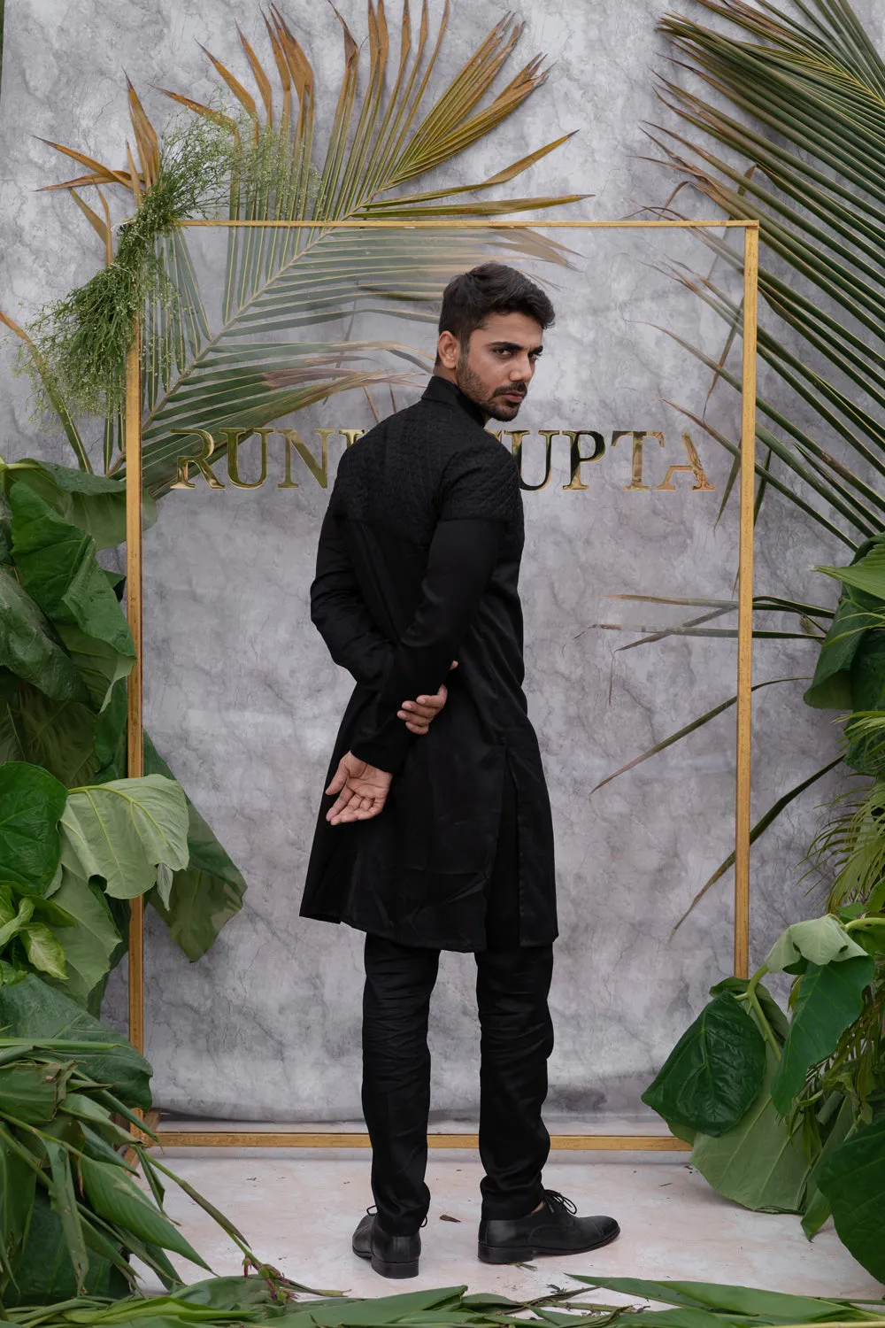 Black Quilted Kurta Set