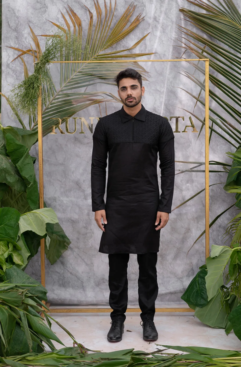 Black Quilted Kurta Set