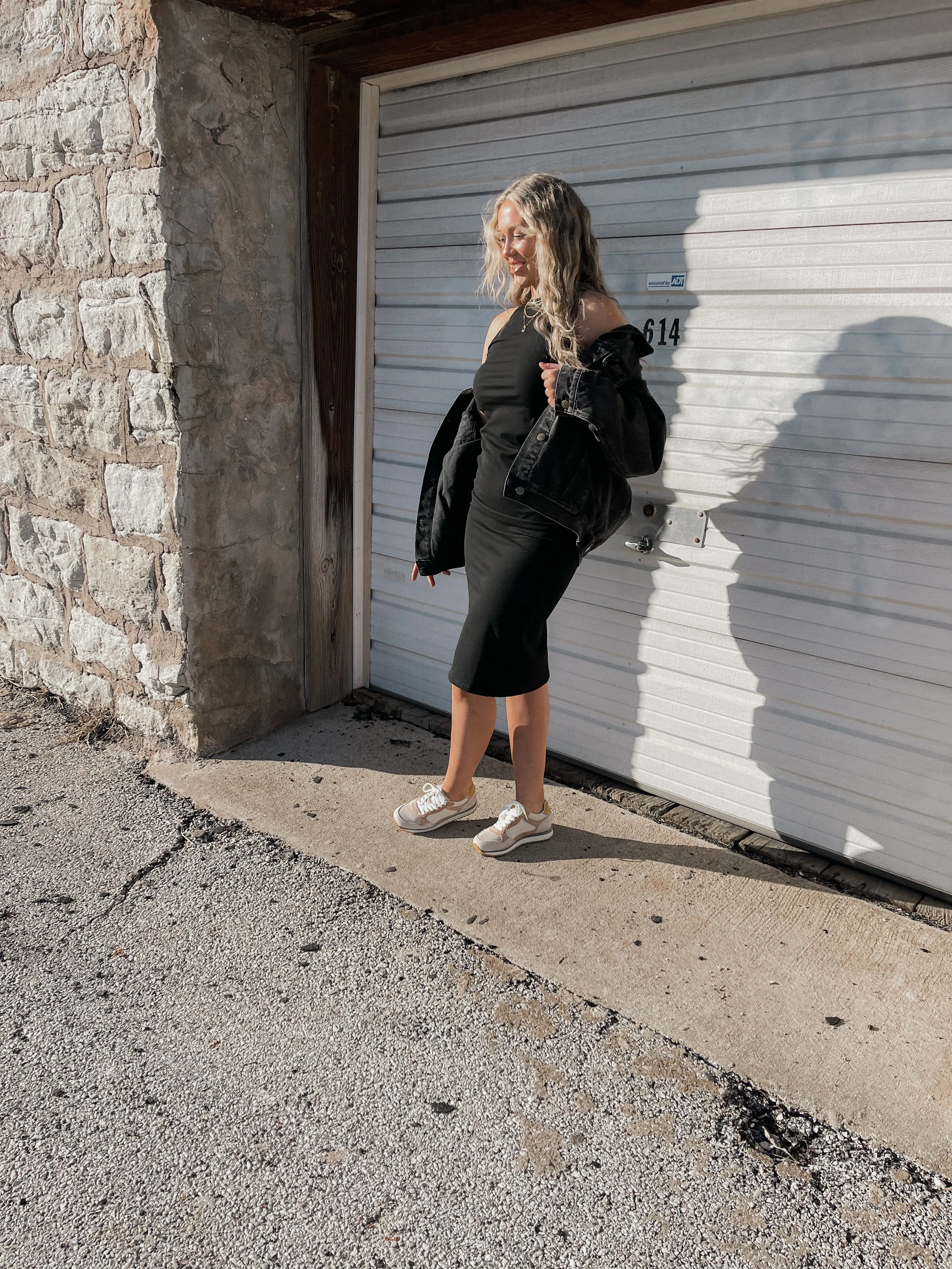 Black Ribbed Knit Midi Dress