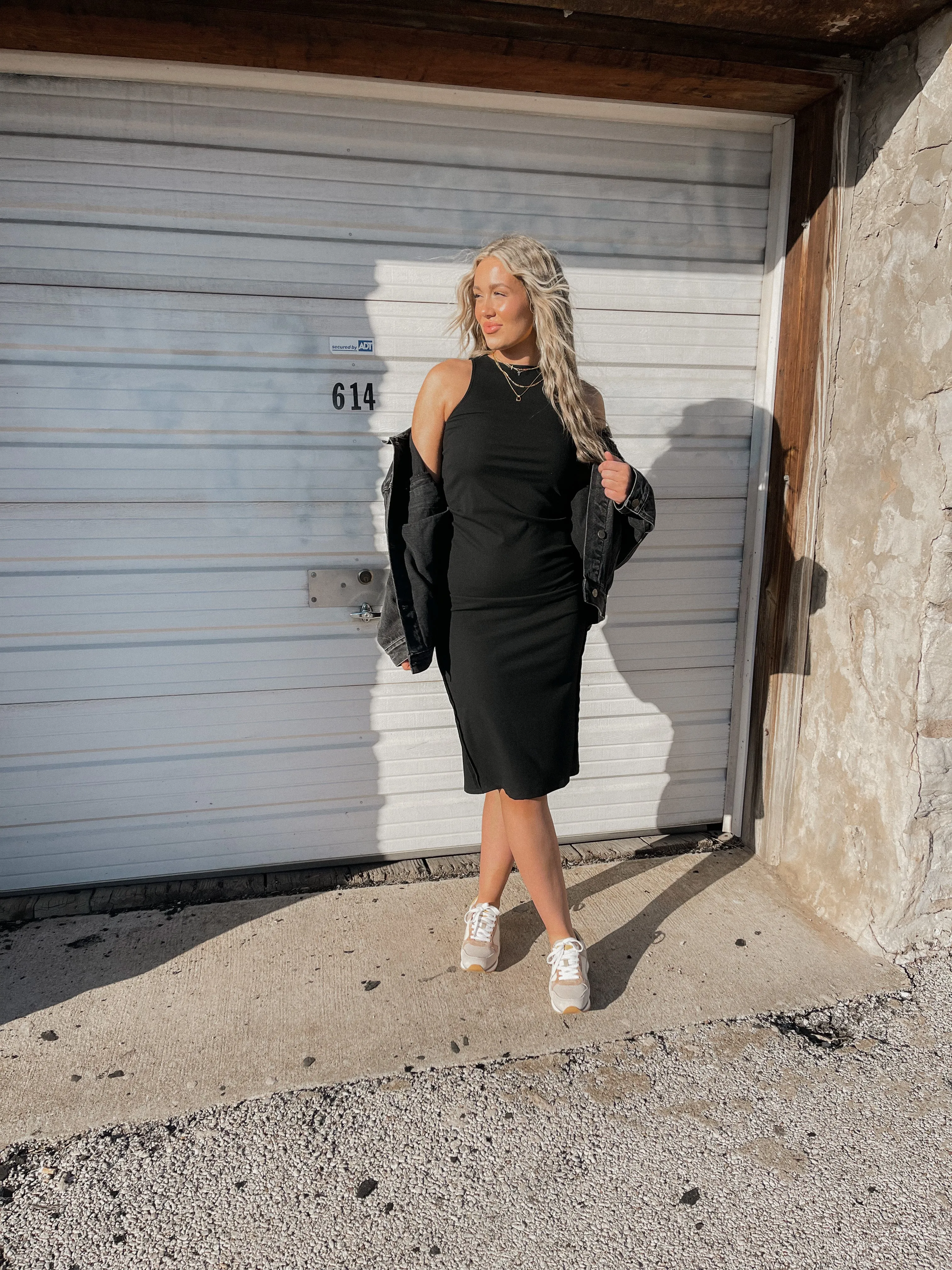 Black Ribbed Knit Midi Dress