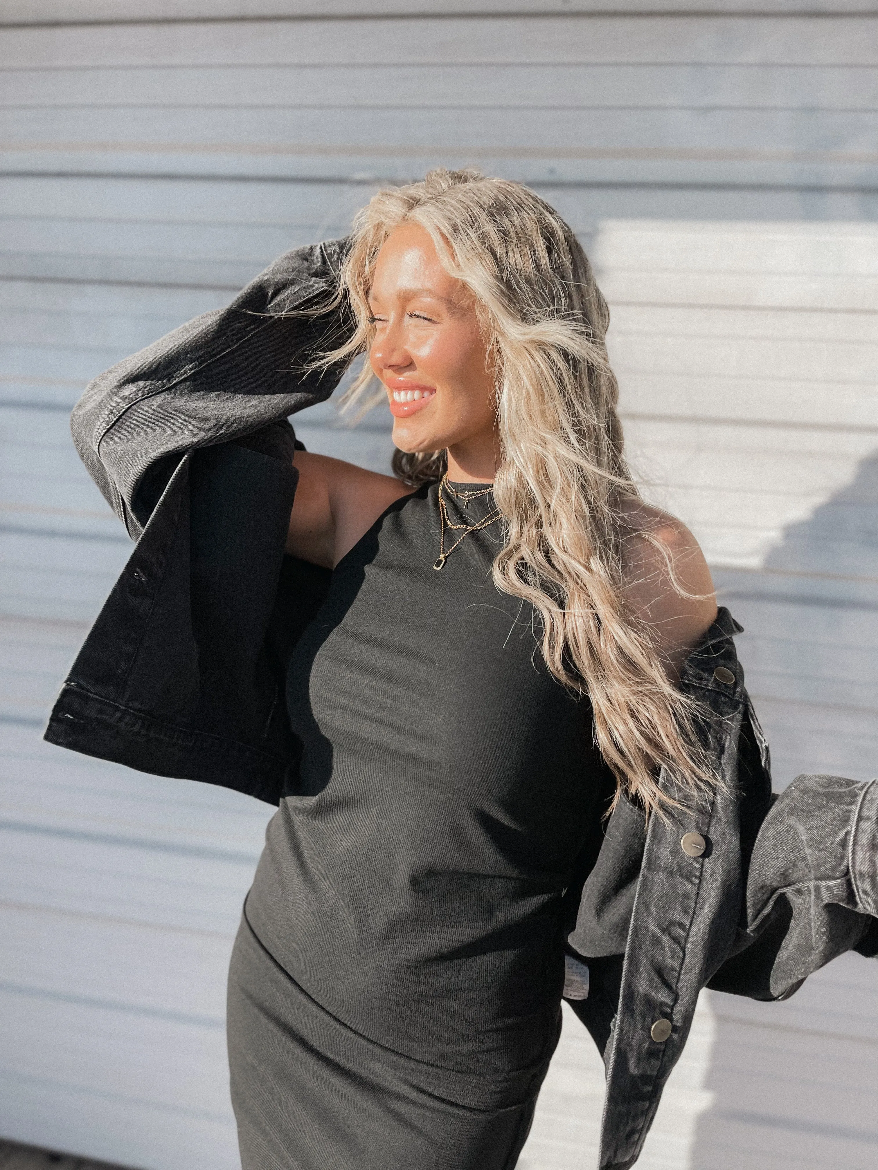 Black Ribbed Knit Midi Dress