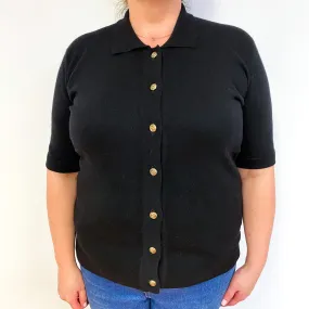 Black Short Sleeve Cashmere Collared Cardigan Extra Large