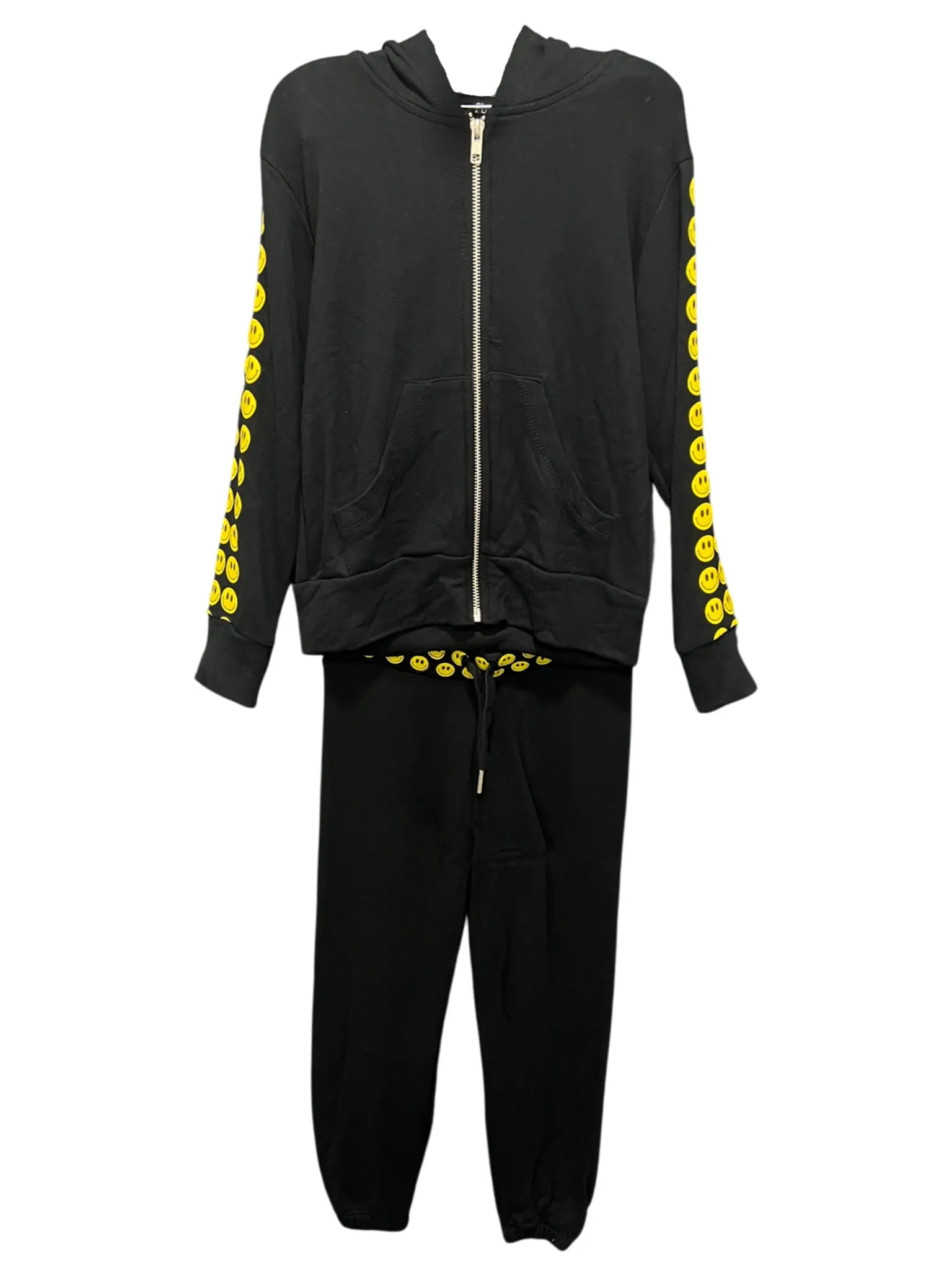 Black Smiley Zip Up & Sweatpants (sz 5)