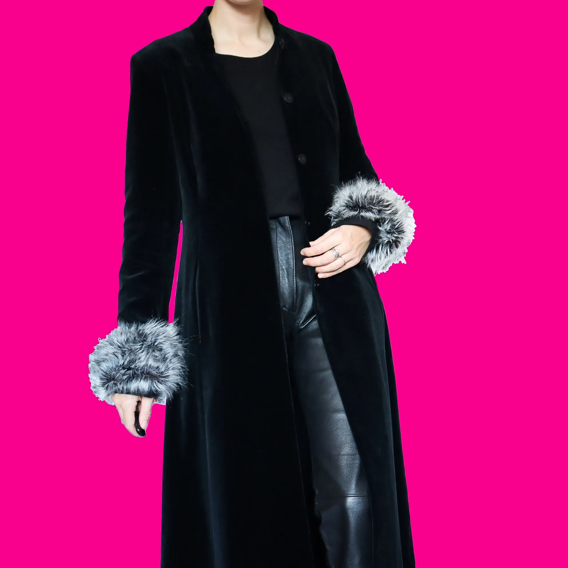Black velvet maxi coat UK 10/12