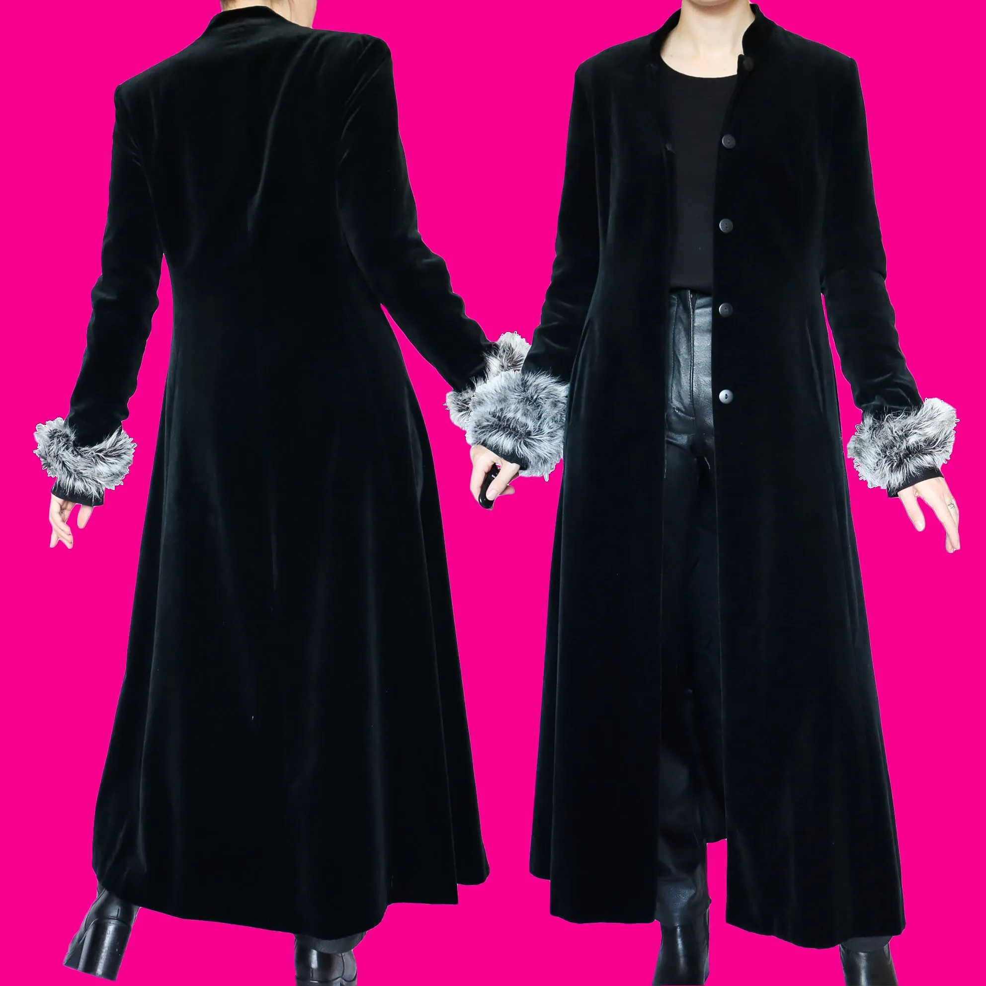 Black velvet maxi coat UK 10/12