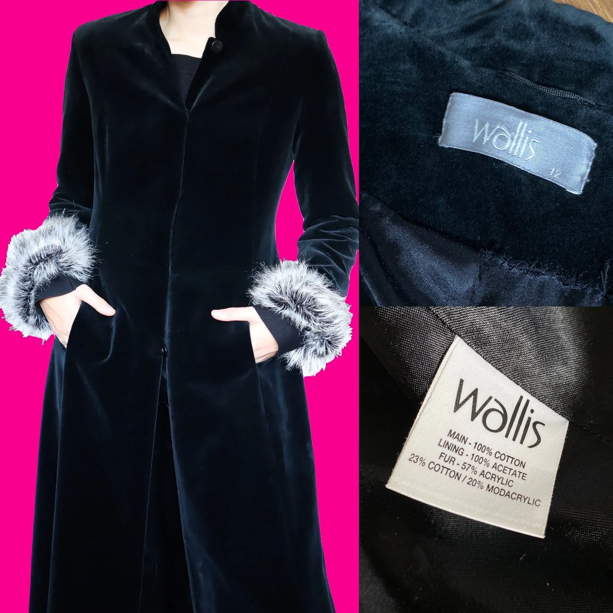 Black velvet maxi coat UK 10/12