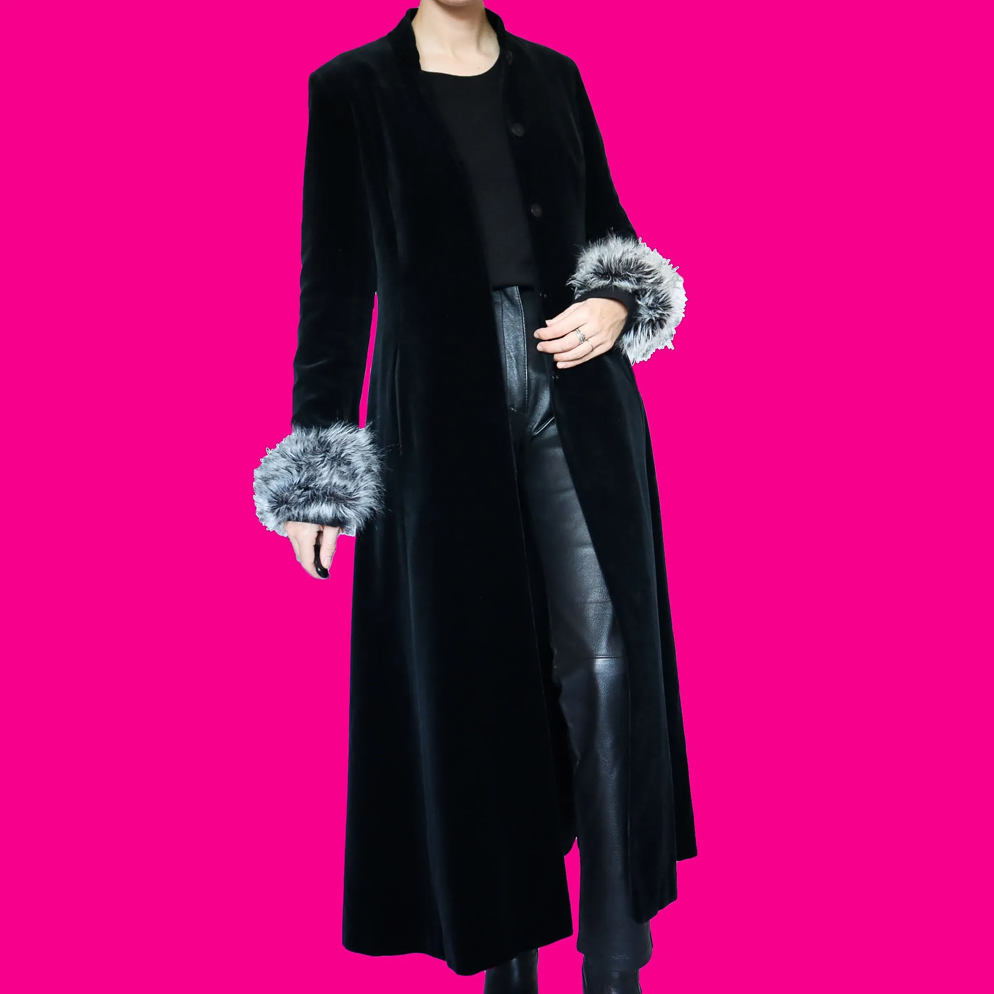 Black velvet maxi coat UK 10/12