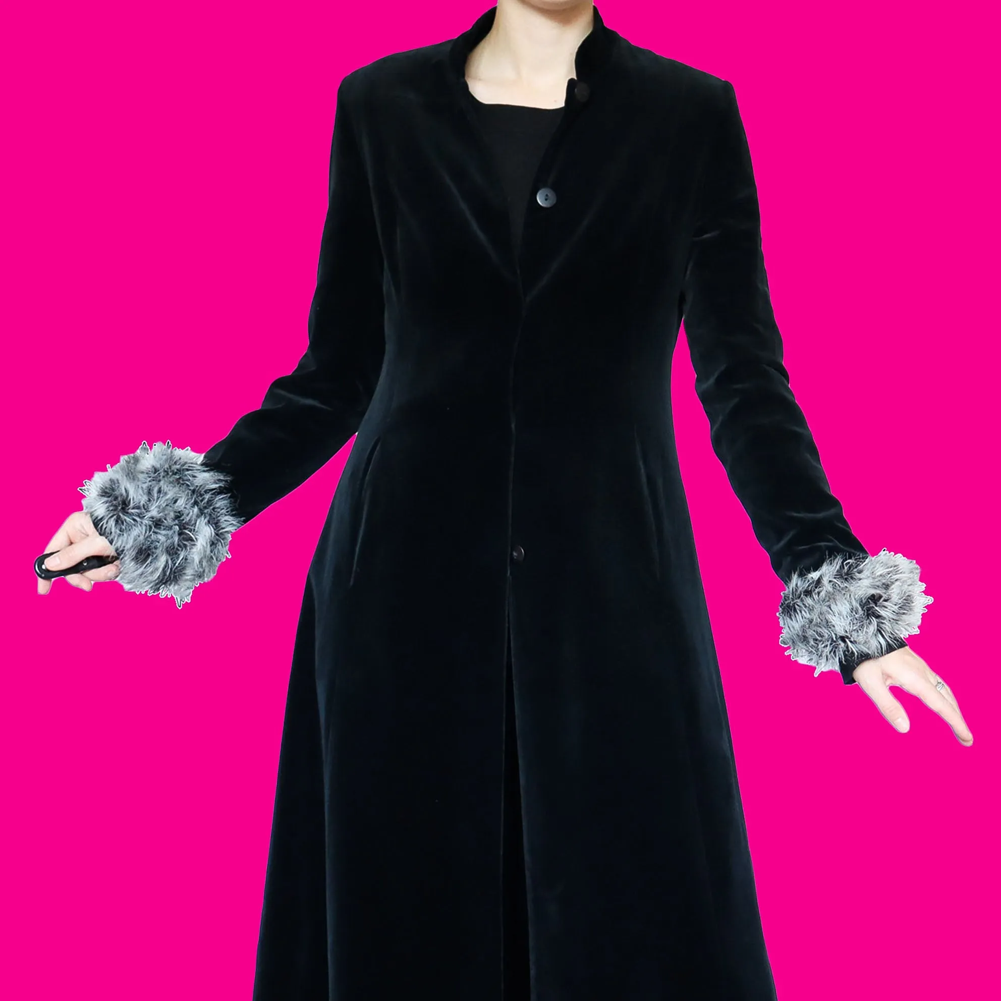Black velvet maxi coat UK 10/12