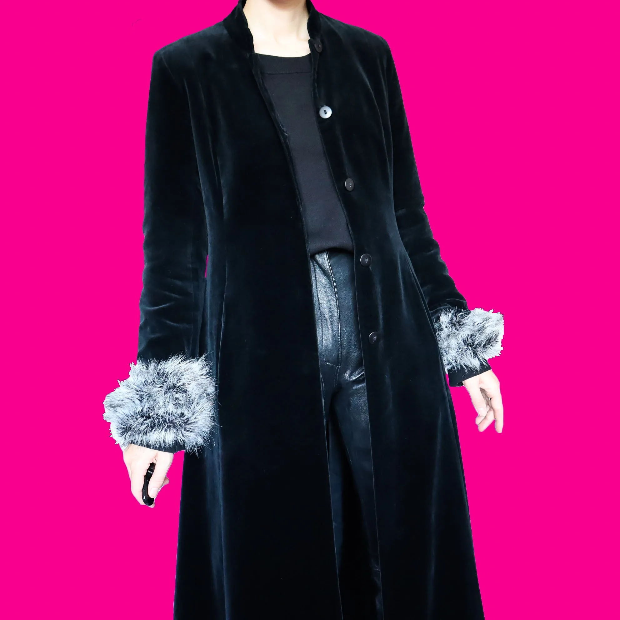 Black velvet maxi coat UK 10/12