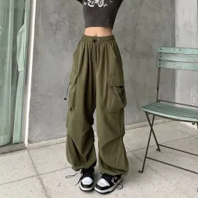 Bonnyshow Women Casual Joggers Tech Pants Solid Low Waist Sweatpants Drawstring Wide Leg Baggy Trousers Y2k Streetwear Oversize Sweatpants