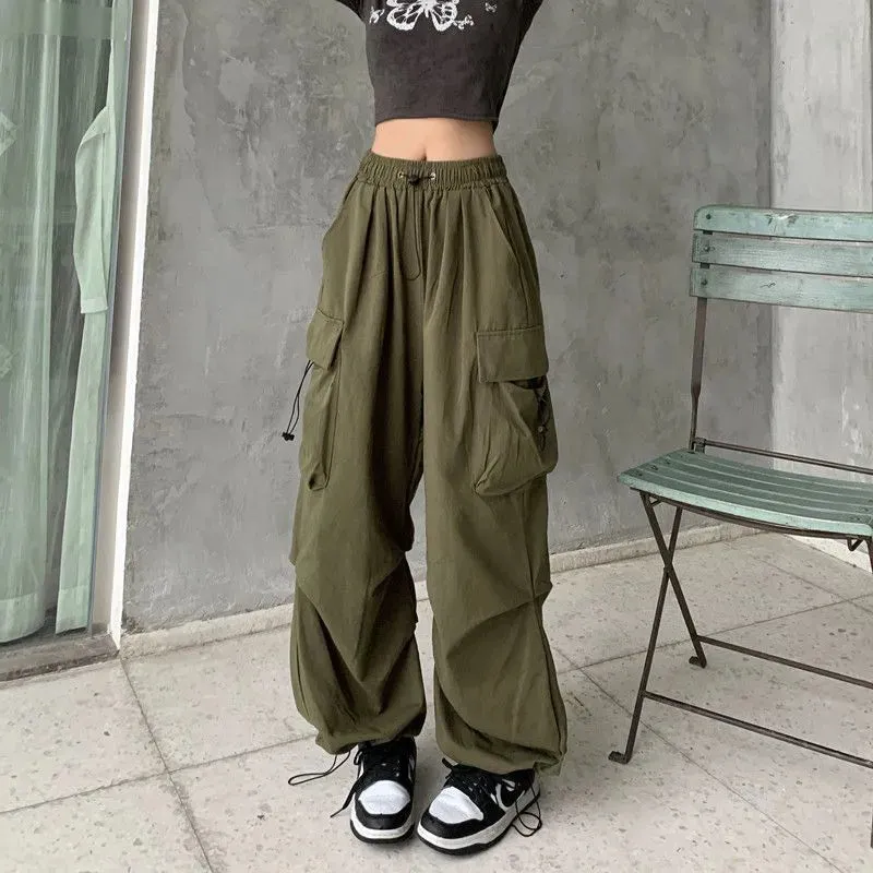 Bonnyshow Women Casual Joggers Tech Pants Solid Low Waist Sweatpants Drawstring Wide Leg Baggy Trousers Y2k Streetwear Oversize Sweatpants