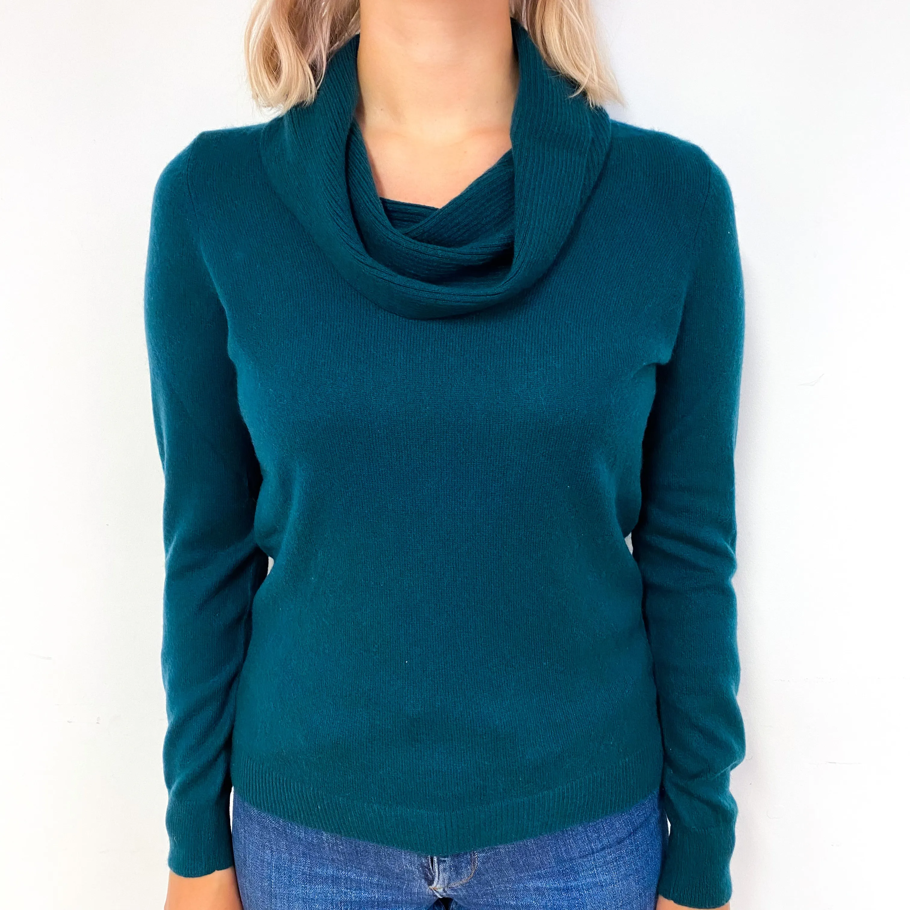 Bottle Green Cashmere Cowl Neck Jumper Small