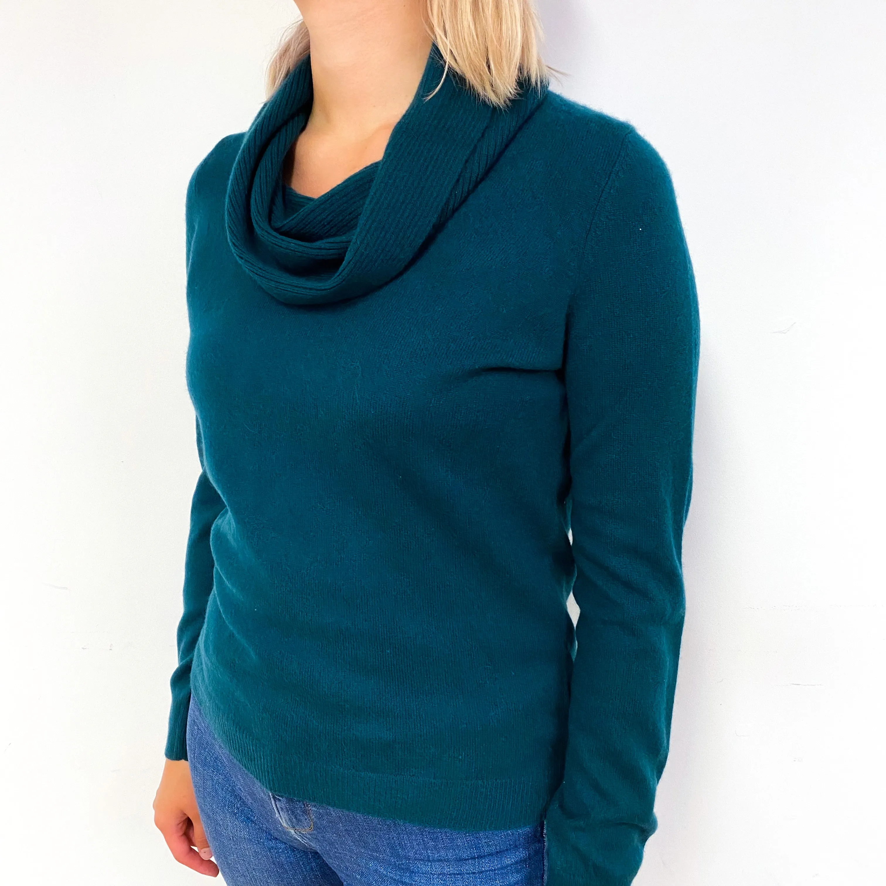 Bottle Green Cashmere Cowl Neck Jumper Small