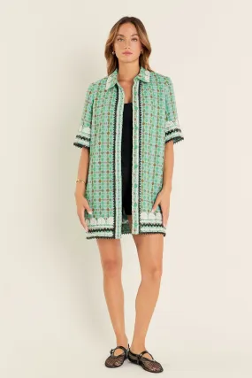 Boucle Mini Shirt Dress With Ric Rac Trim