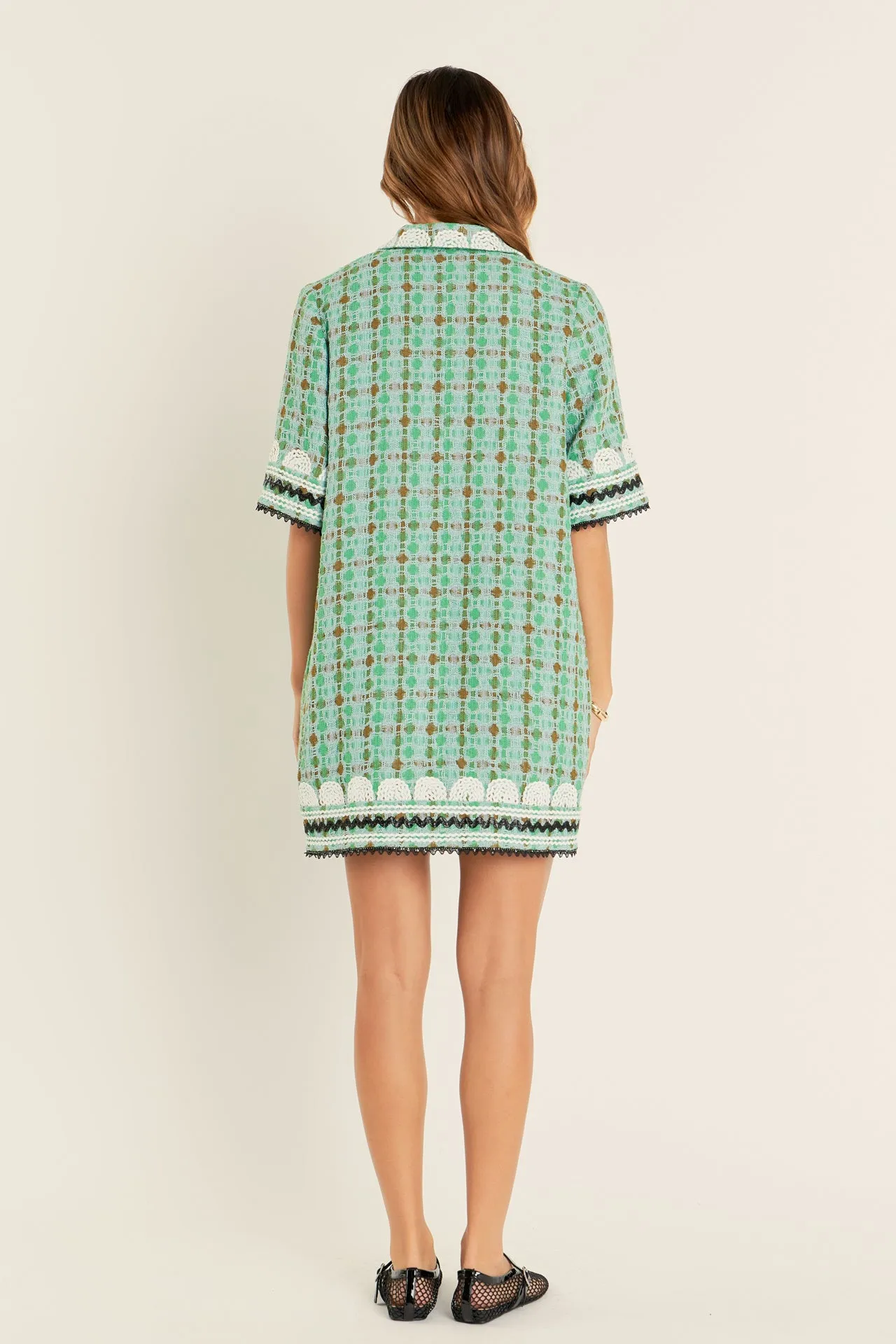 Boucle Mini Shirt Dress With Ric Rac Trim
