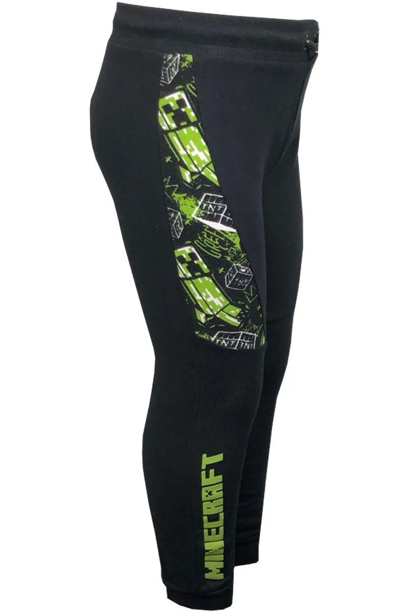 Boy Black Minecraft Creeper Gaming Sweat Pants Joggers Bottoms