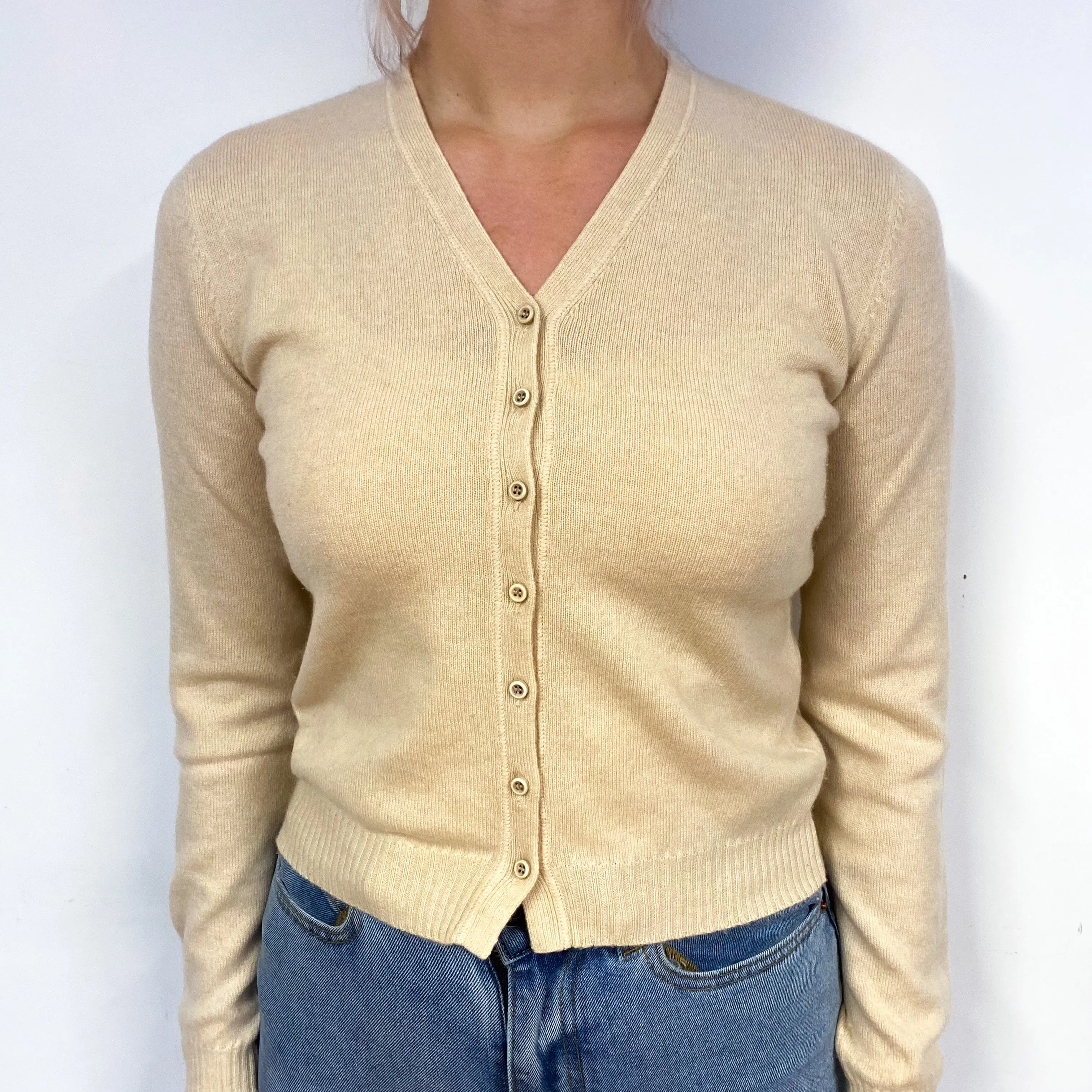 Brunello Cucinello Soft Beige Cashmere V-Neck Cardigan Small