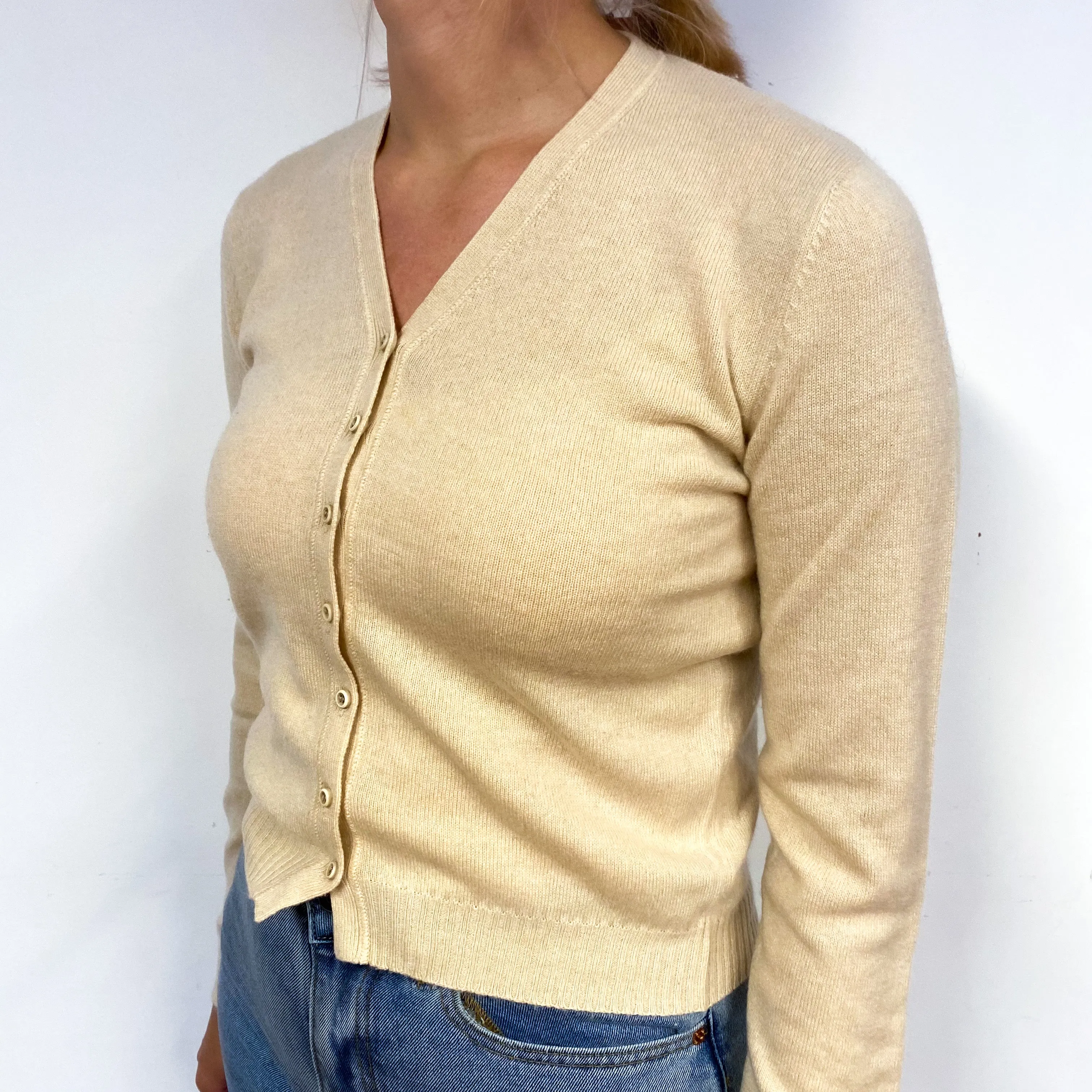 Brunello Cucinello Soft Beige Cashmere V-Neck Cardigan Small