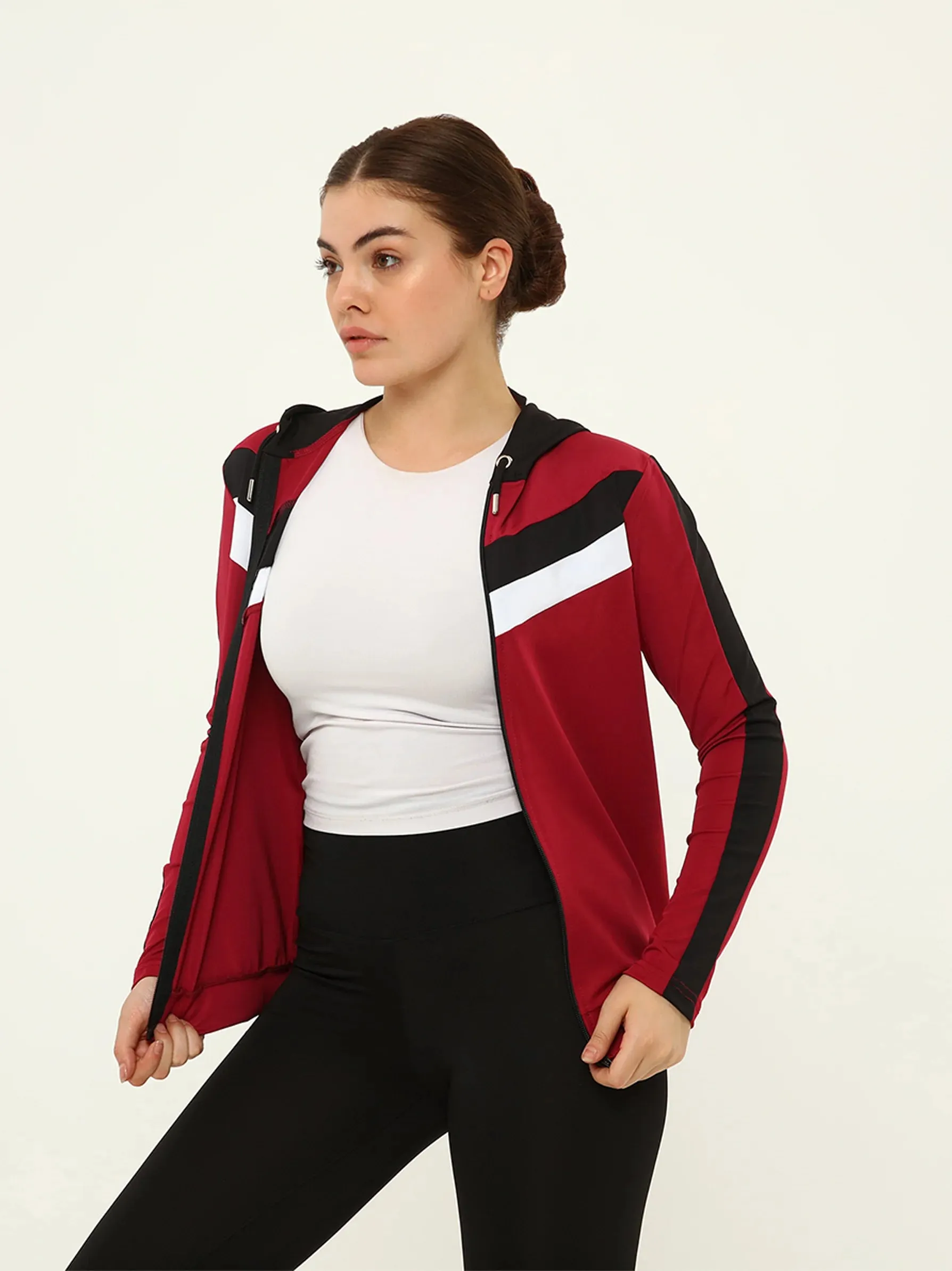 Burgundy Black Hooded Tracktop