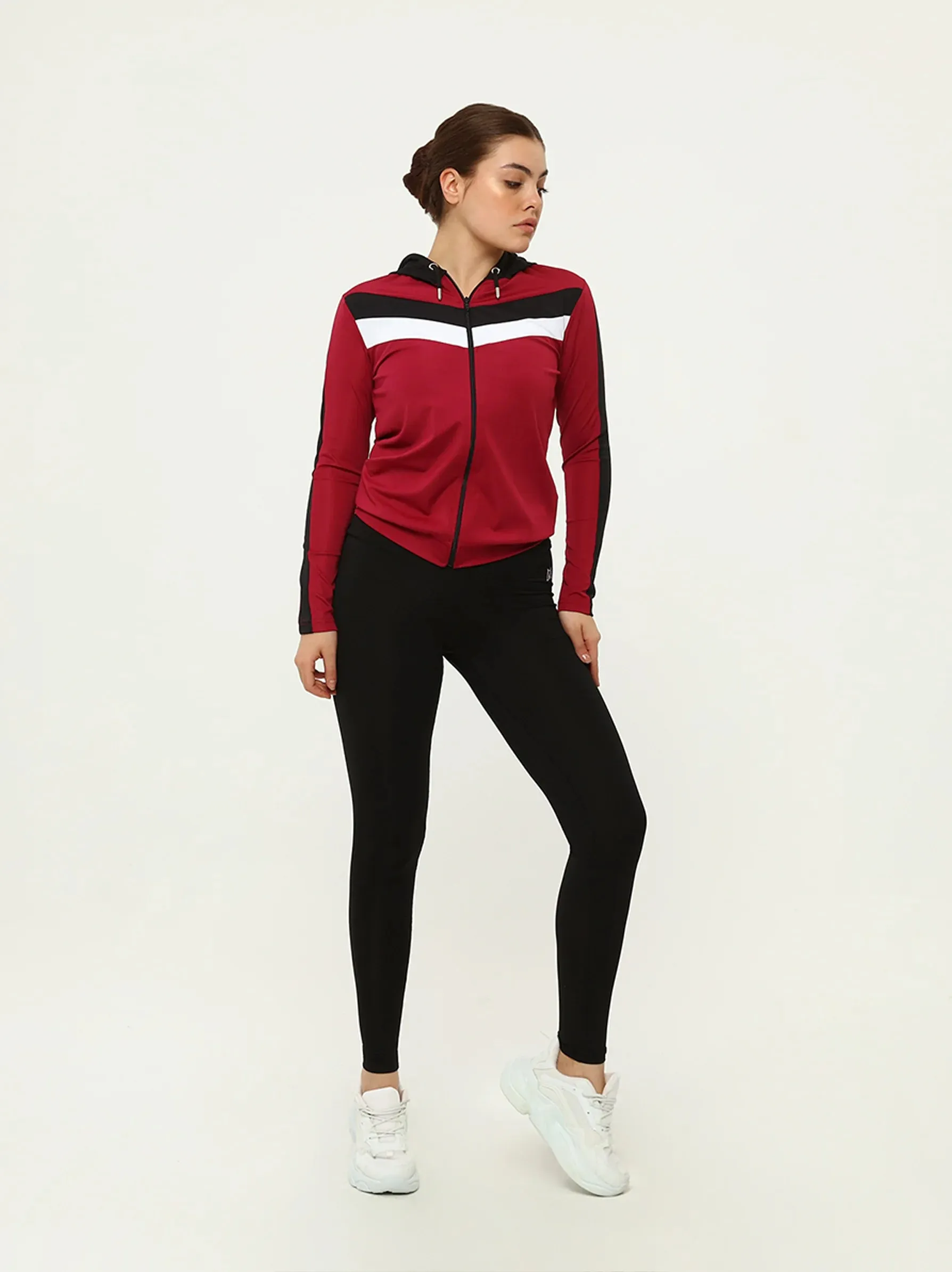 Burgundy Black Hooded Tracktop