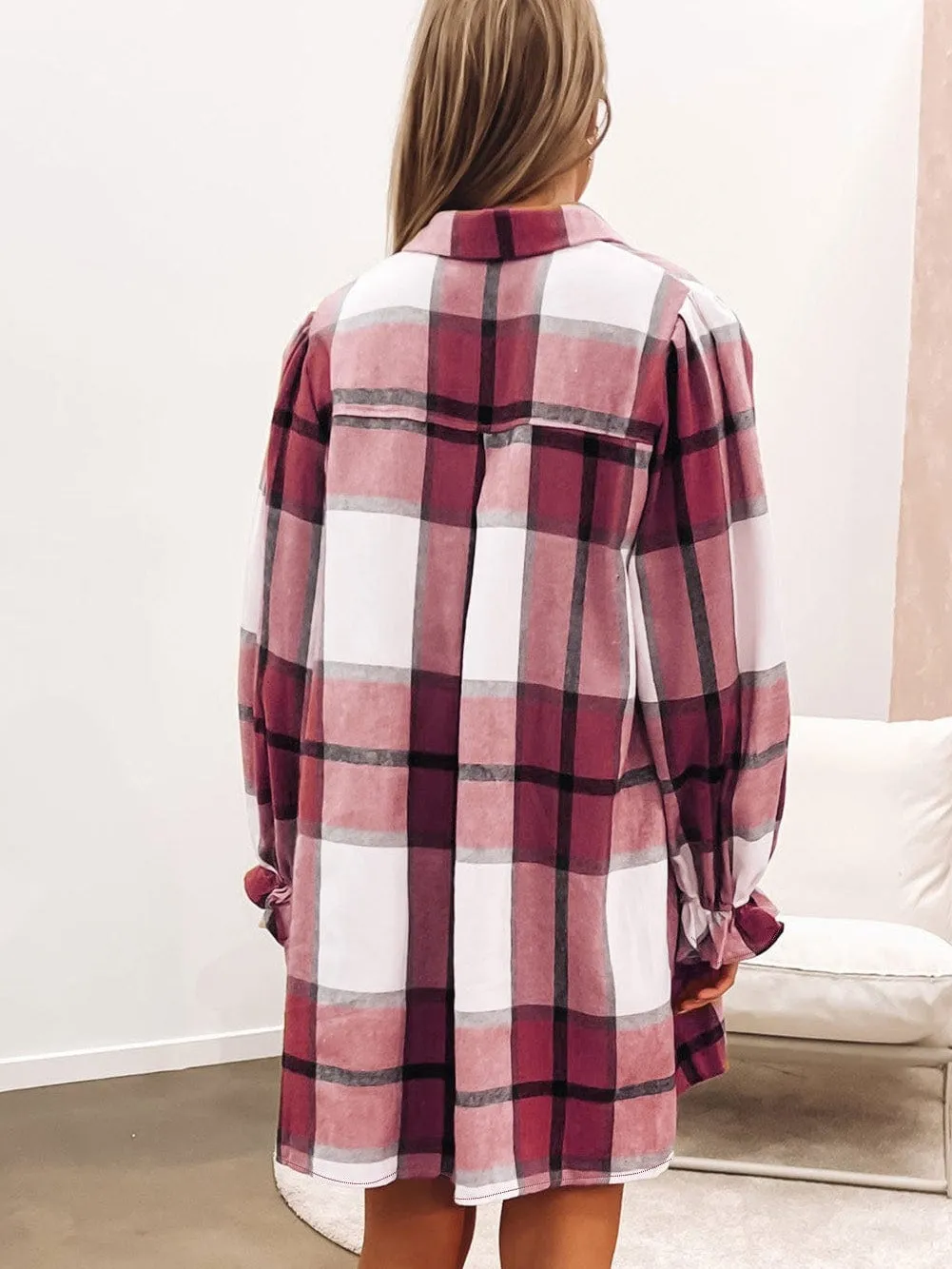 Burgundy Plaid Mini Dress