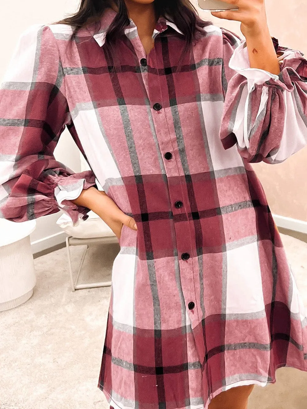 Burgundy Plaid Mini Dress