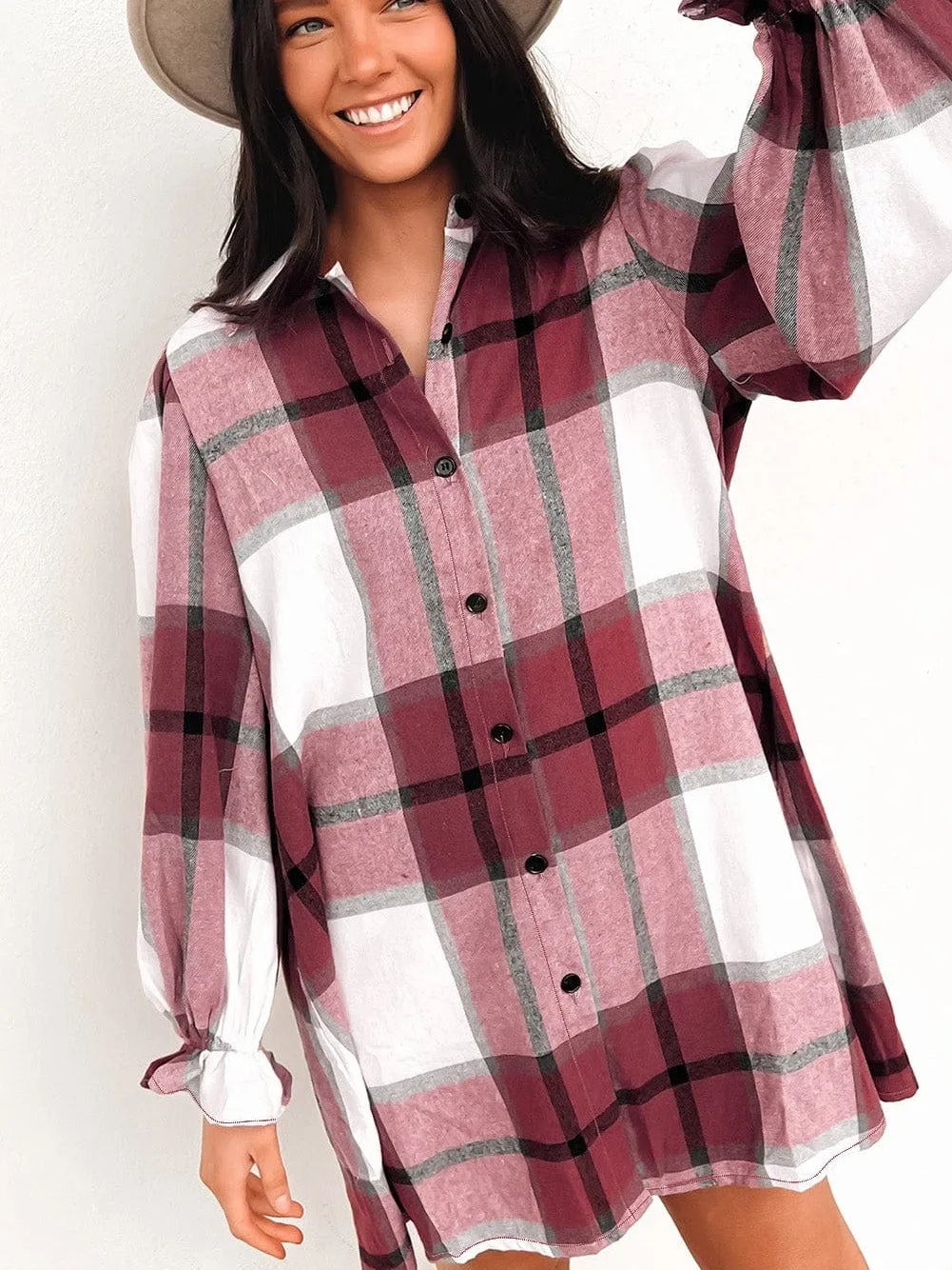 Burgundy Plaid Mini Dress