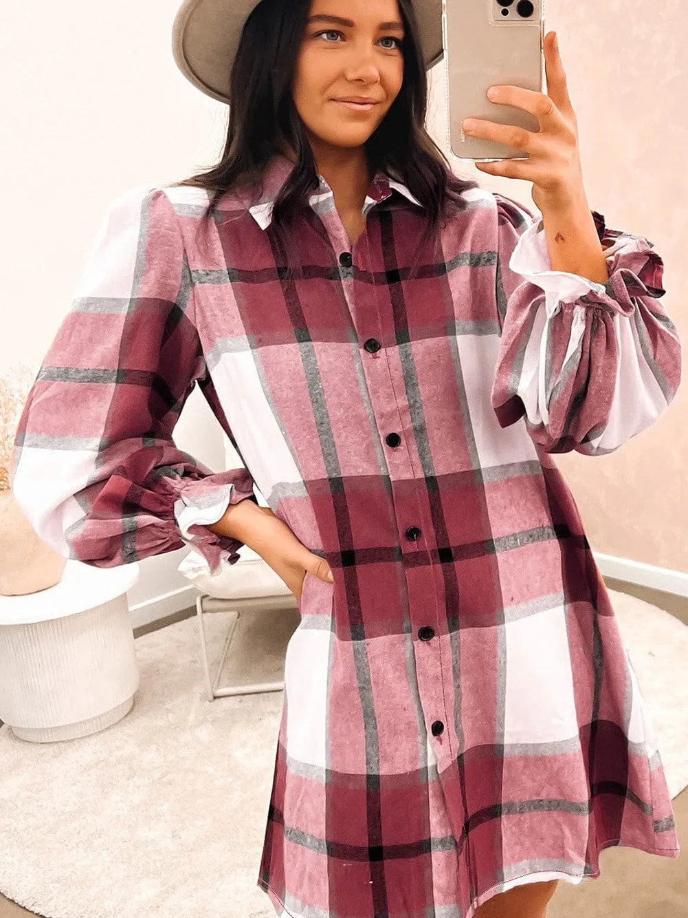 Burgundy Plaid Mini Dress