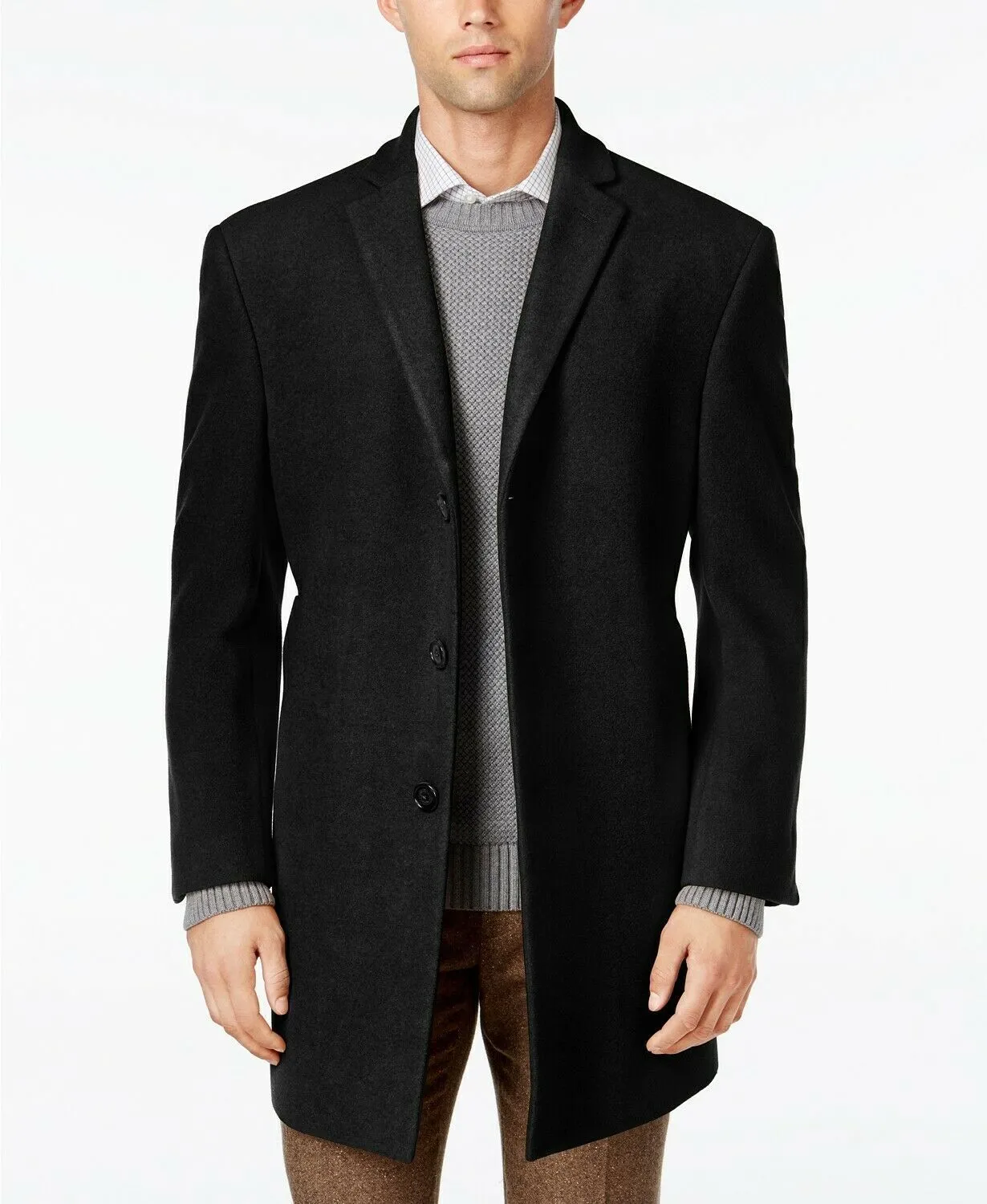Calvin Klein Men's Prosper Slim X-Fit Overcoat Coat 40R Black Wool