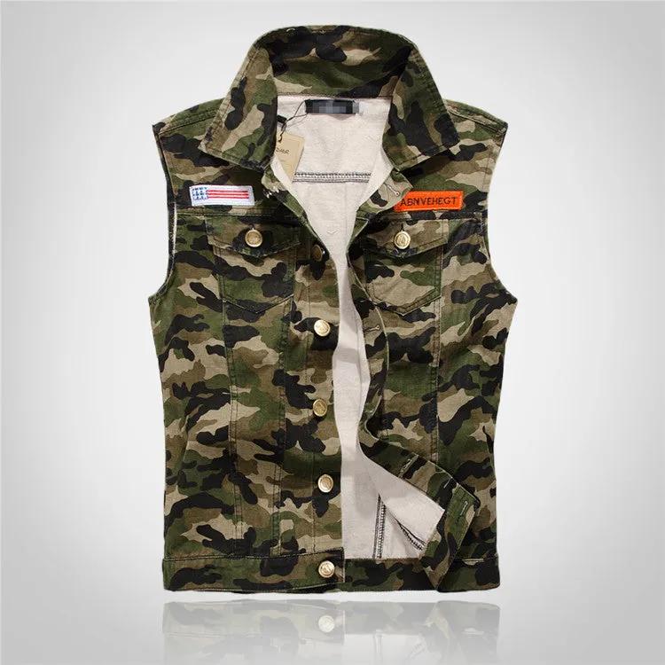 Camouflage Green Motorcycle Denim Vest