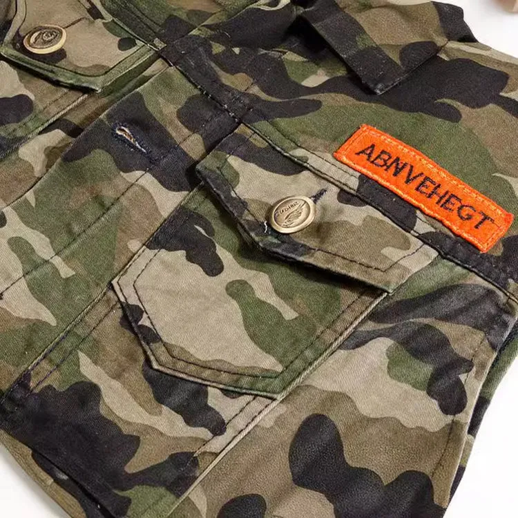 Camouflage Green Motorcycle Denim Vest