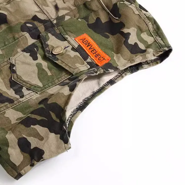 Camouflage Green Motorcycle Denim Vest