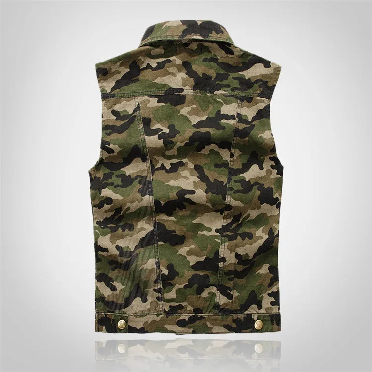 Camouflage Green Motorcycle Denim Vest