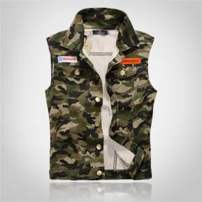 Camouflage Green Motorcycle Denim Vest