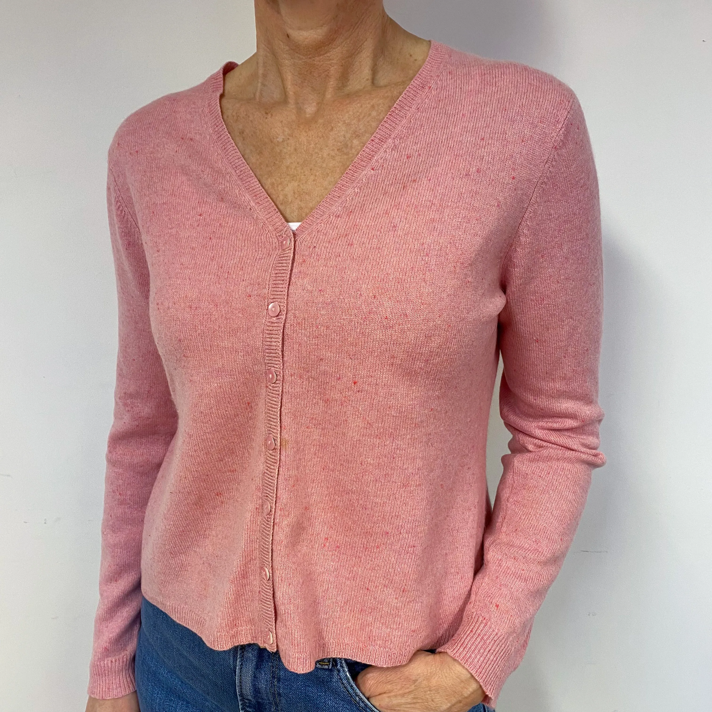 Candy Pink Cashmere V-Neck Cardigan Medium